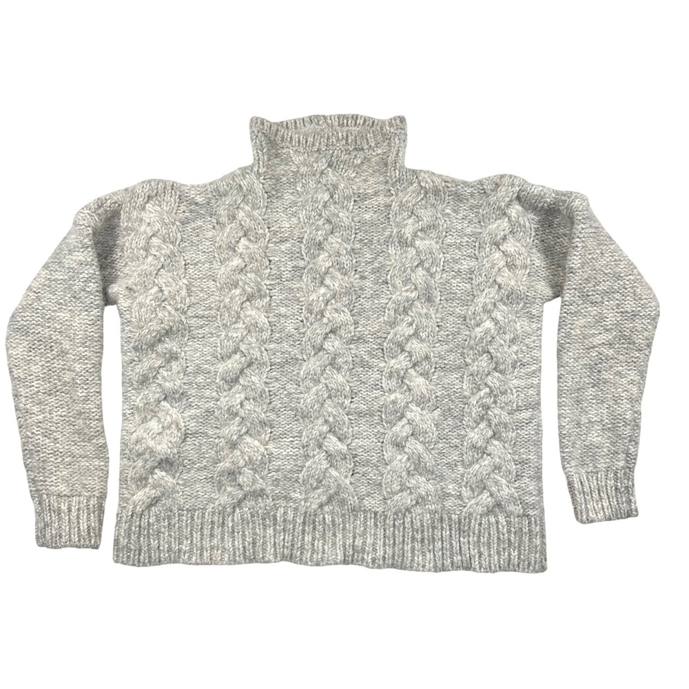 Madewell Small Gray Cableknit Turtleneck Wool Blend Chunky Sweater Fall Cottage